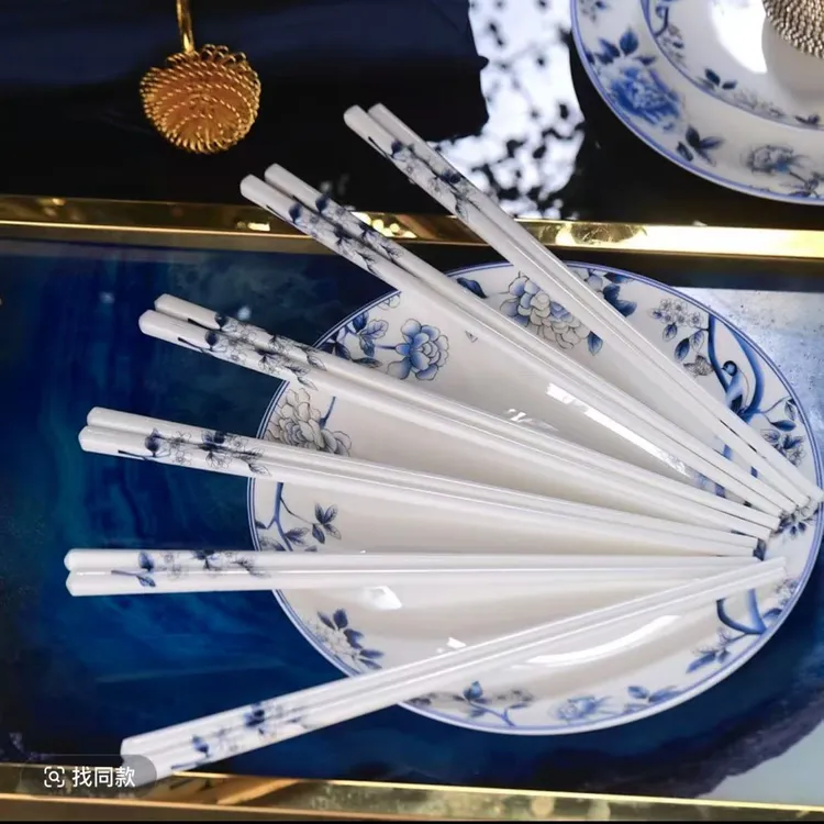 【景德镇青花百鸟高温陶瓷筷子】高档正品家用防霉防滑耐高温