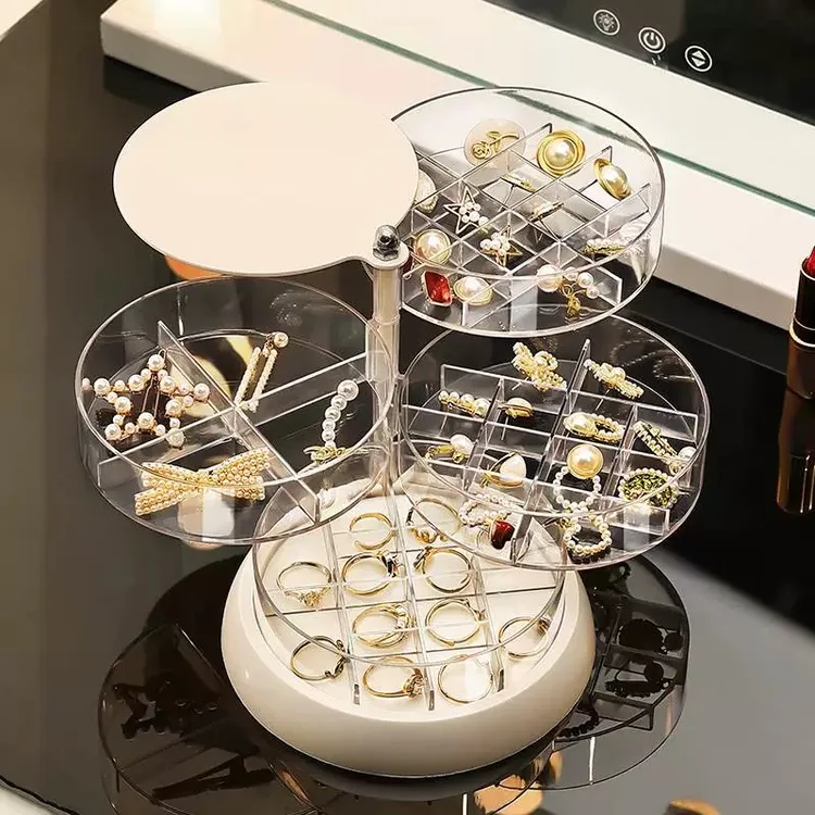 简约透明旋转首饰收纳盒多层多格2026新款家用戒指耳钉耳环饰品盒