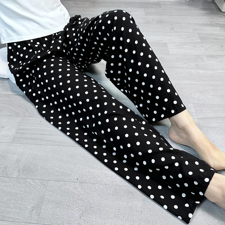 防蚊裤大人女裤子直筒裤夏季宽松空调薄款棉绸大码休闲裤沙滩裤子