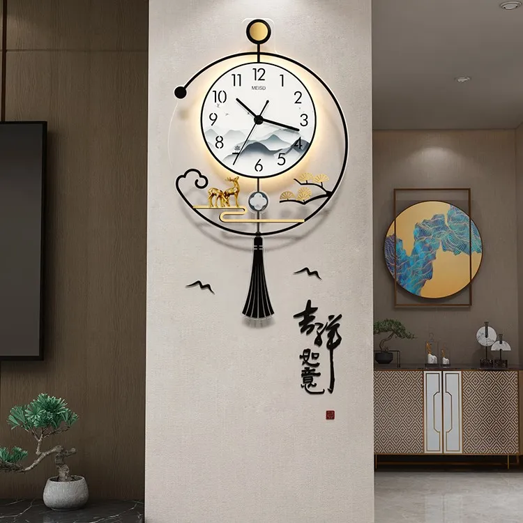 美世达挂钟新中式挂钟表客厅家用时尚创意壁挂墙静音时钟装饰画