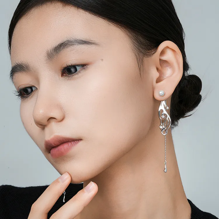 925银仿珍珠耳饰  一川月白原创设计百搭气质【落羽耳环】