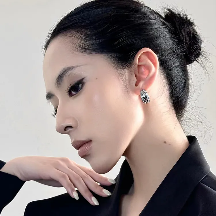 925银合成锆石耳饰 气质百搭原创设计新中式复古简约【耳畔银河】