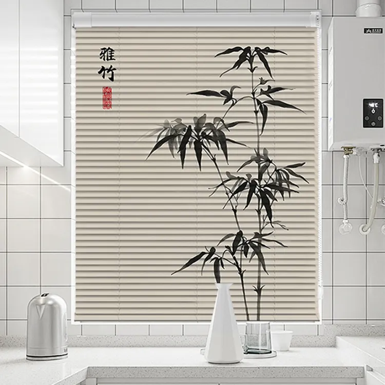 百叶帘卷帘遮光帘卫生间卧室厨房遮阳帘新中式印花窗帘免打孔安装