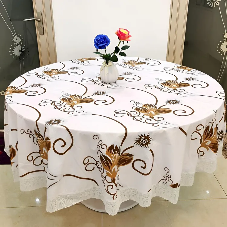 大圆桌布加绒加厚圆形餐桌台布PVC家用酒店餐馆防水防油免洗田园