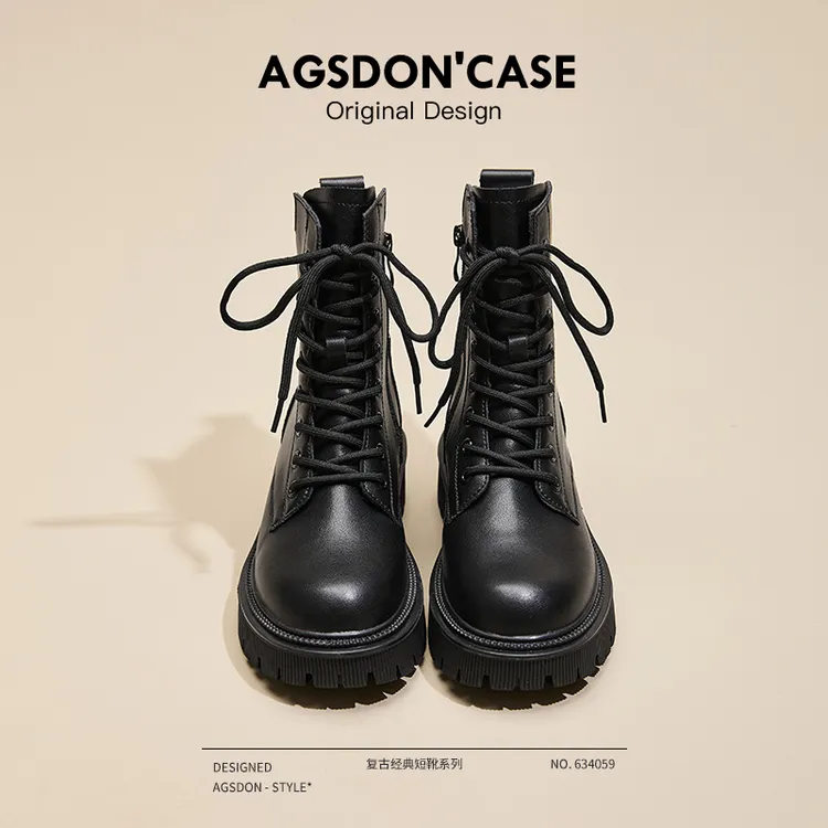 奥古狮登黑色马丁靴女2025新款秋冬单靴英伦风短靴厚底机车靴爆款