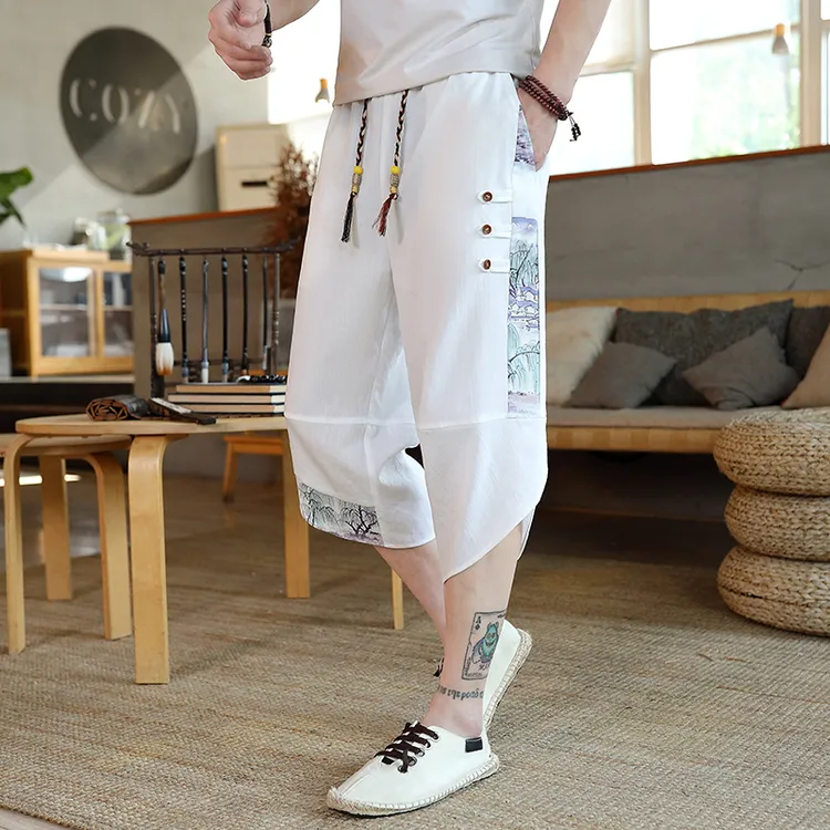 中国风新款裤子男夏季宽松休闲七分裤五分短裤大码阔腿九分裤潮流