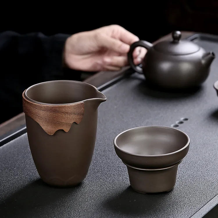 紫砂茶滤茶漏公道杯分茶器家用一体公杯陶瓷茶具茶漏过滤组合三件