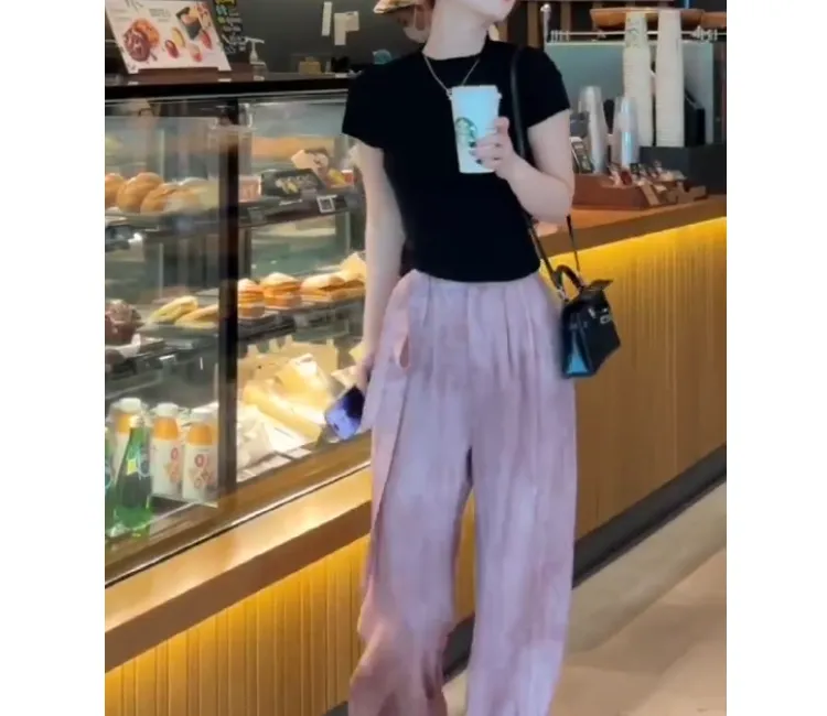 2024夏季新款时尚百搭款式女装气质韩版爆款黑色上衣裤子青姐