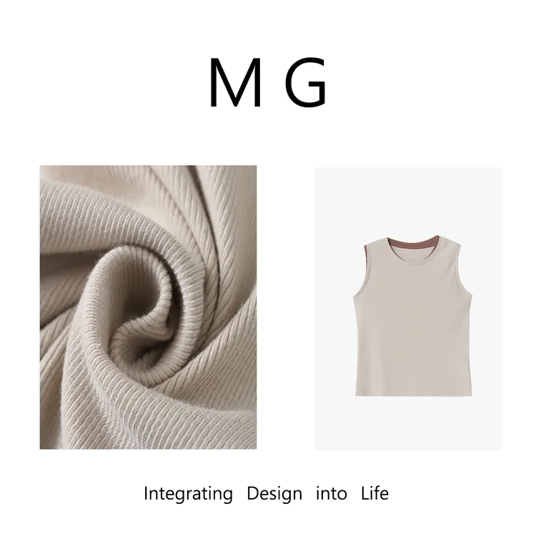 木岸【分格背心】MUAN定制面膜系列假两件圆领背心女YJ-23426