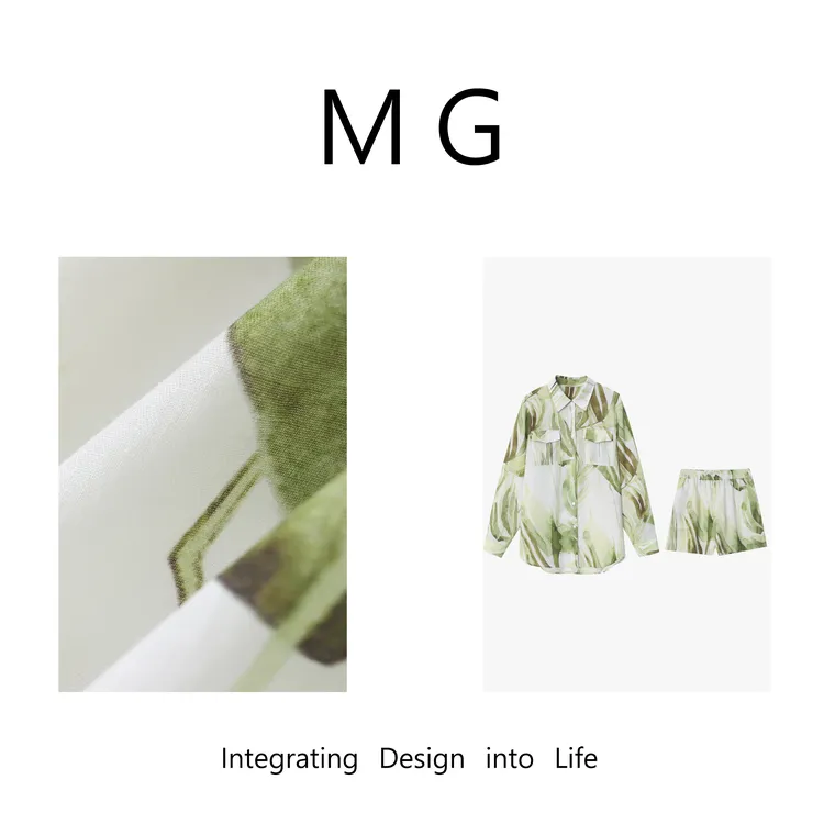 木岸【东方树叶套装】MUAN定制度假高级百搭天丝苎麻套装女YJ-23537