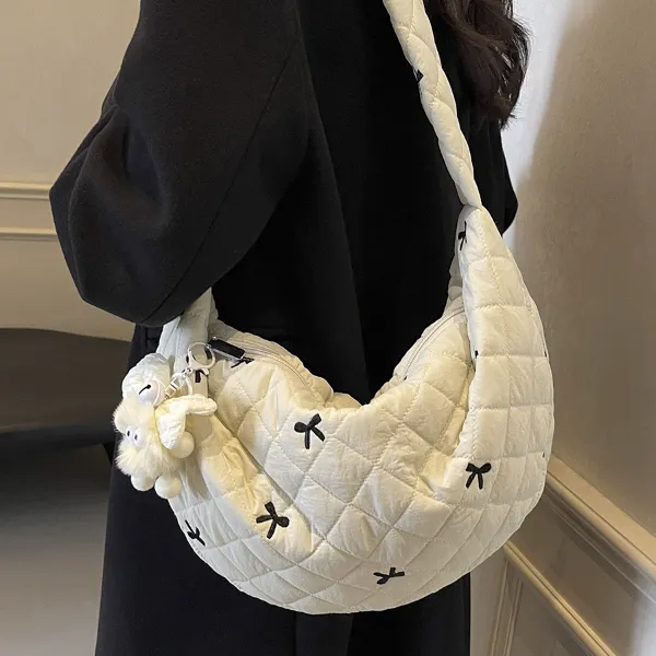 菱格蝴蝶结大容量包包女2024新款潮单肩包时尚洋气百搭软面饺子包