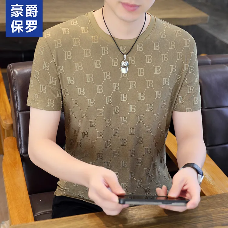 豪爵保罗夏季T恤提花冰丝凉感男士圆领薄款休闲862150