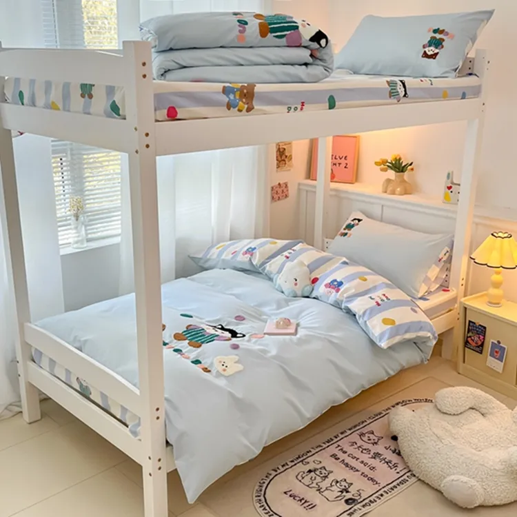 全棉学生宿舍三件套卡通可爱刺绣被套纯棉床单上下铺大学生单人床