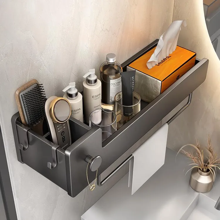 浴室架子枪灰色卫生间置物架免打孔洗手间厕所洗漱台壁挂卫浴收纳