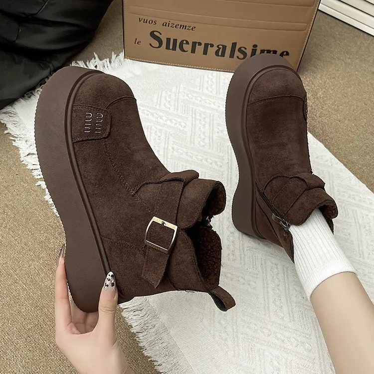 【高品质】复古加厚棉增高百搭厚底勃肯休闲靴女款勃肯厚底勃肯鞋女