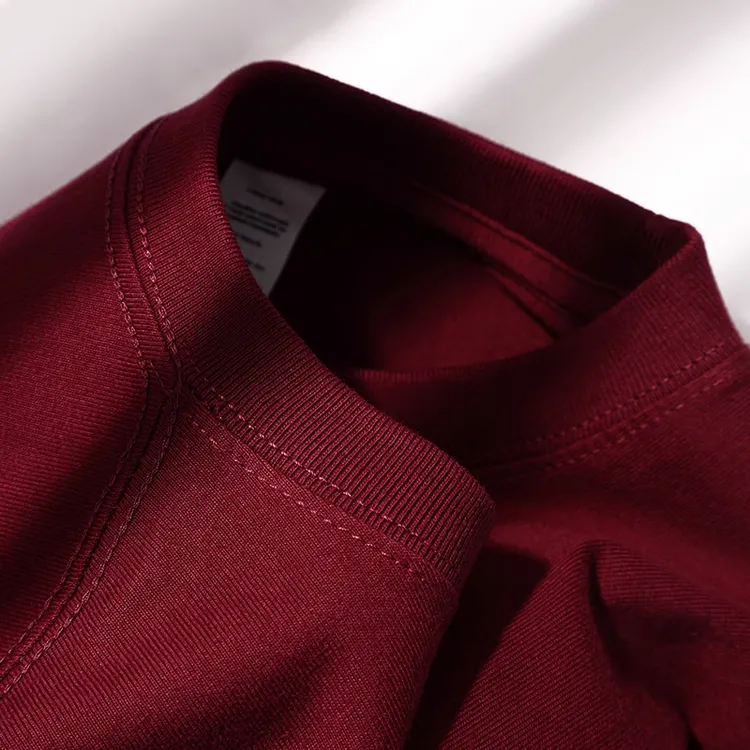 酒红色纯棉长袖T恤男女宽松上衣服秋冬季运动洋气纯色内搭打底衫T