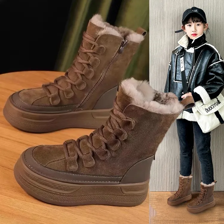女童雪地靴2025冬季新款儿童棉靴加绒加厚短靴女孩中大童大棉鞋冬