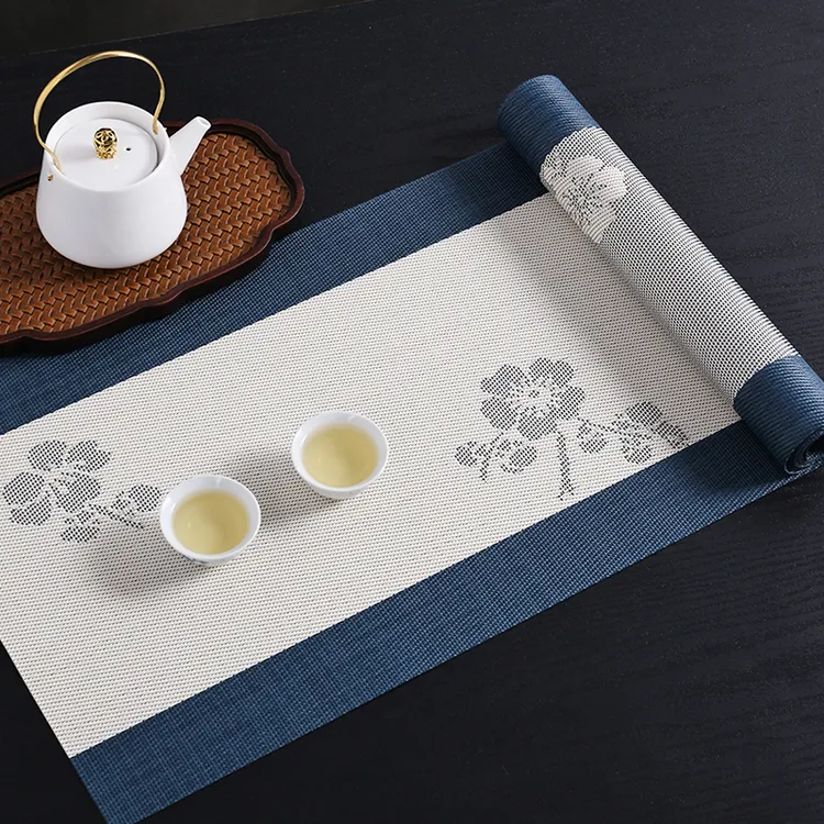 茶席中式禅意细腻中国风梅花牡丹茶台布艺长条桌布防水茶旗茶垫布
