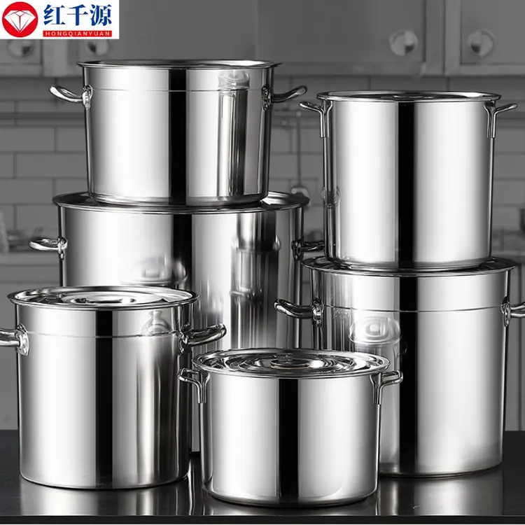 商用不锈钢汤桶摆摊蒸煮桶耐用汤锅家用烹饪多用桶加厚加大米桶 