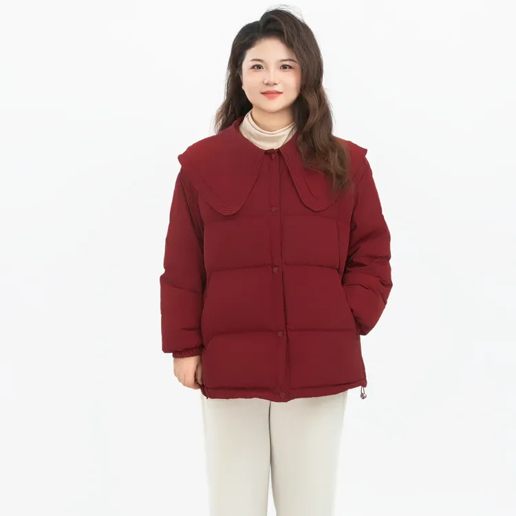 娃娃领减龄显瘦显白大码羽绒服女白鸭绒