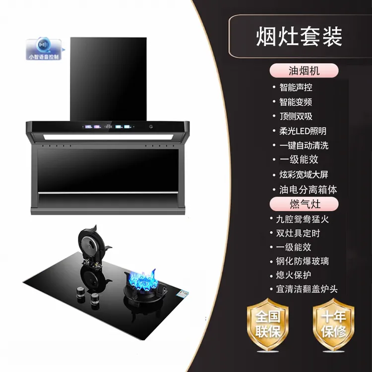 佳华好太太变频大吸力油烟机双九腔猛火灶具套装智能语音自动清洗