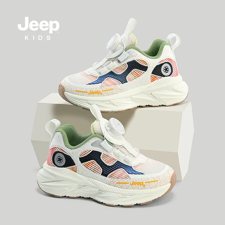 jeep旋转纽扣鞋男童女童网面透气休闲运动鞋户外防滑学生老爹鞋子