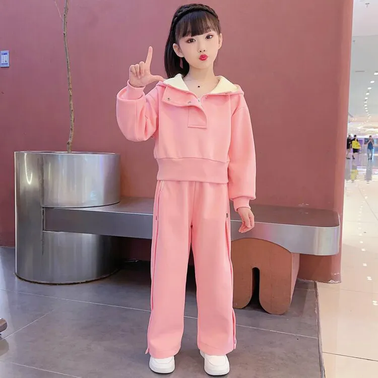 韩范童装2023秋季新款儿童洋气时髦套装小女孩网红长袖连帽两