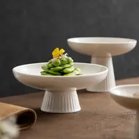条纹点心碟白玉瓷 香橼果盘高脚盘家用陶瓷中式精致小果盘茶点盘