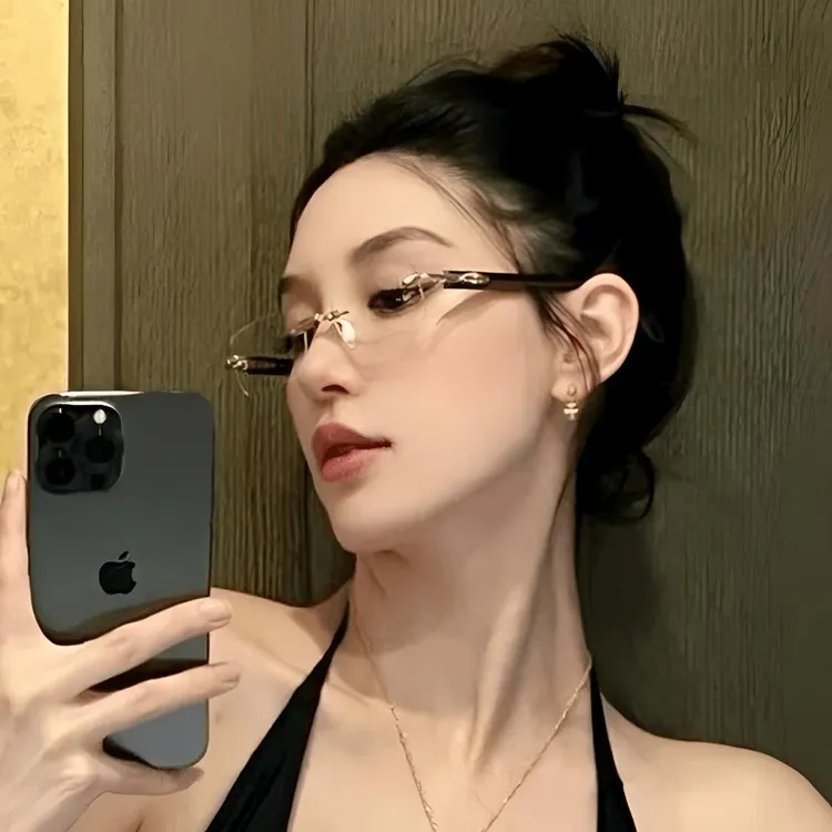 防蓝光无框2024新款切边女金属重工艺素颜 Y2K复古辣妹欧美风眼镜