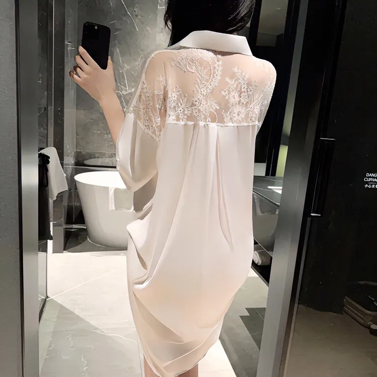 缎面白衬衫女款外穿夏季薄款爆款2025新款大码白色短袖冰丝睡衣女