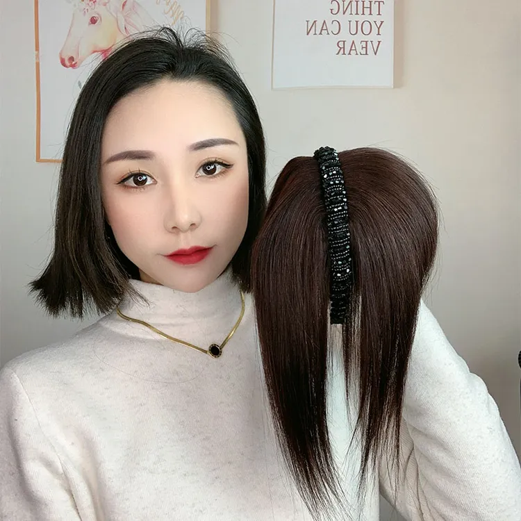 发箍刘海假发女一体补发片全真发洋气水钻发箍卷发片遮白发直发片