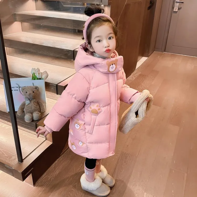 ABC女童羽绒服中长款2024新款冬季洋气儿童装秋冬款外套加厚宝宝