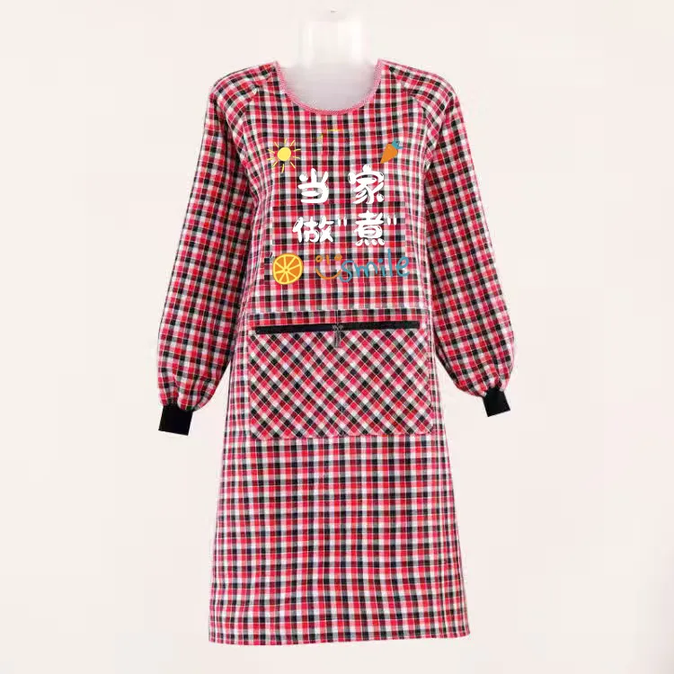 新款棉布长袖围裙女时尚厨房做饭家务用大人罩衣男工作服外穿透气