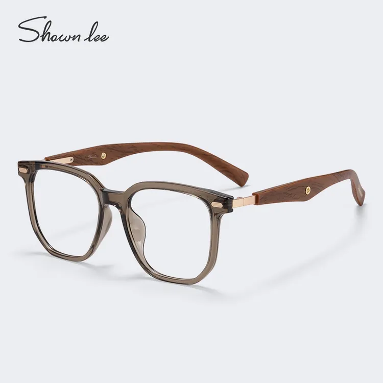 【0-600度免费配镜】Shawnlee大框时尚素颜防蓝光茶色仿木纹近视镜