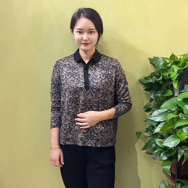 中老年妈妈装秋季新款休闲上衣时尚百搭印花款长袖花色女装夏季
