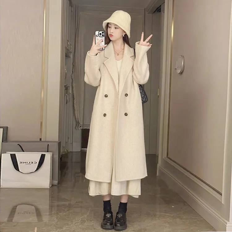 羽绒保暖内胆呢子大衣女秋冬季新款小个子今年流行双面呢毛呢外套