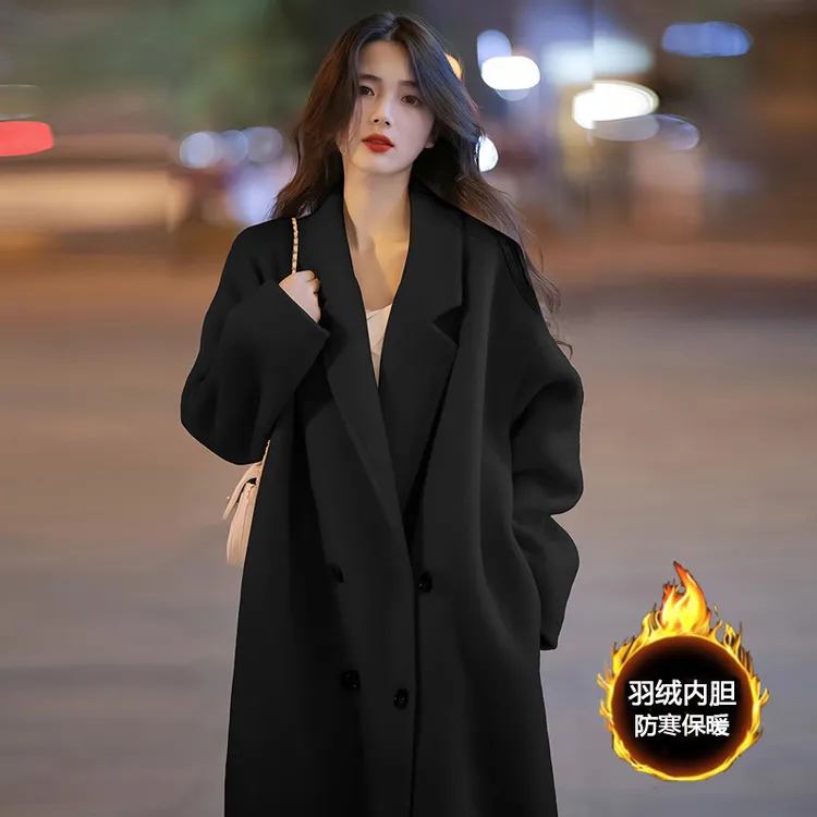 羽绒加厚内胆呢子大衣女小个子2025年冬季新款韩系双面呢毛呢外套