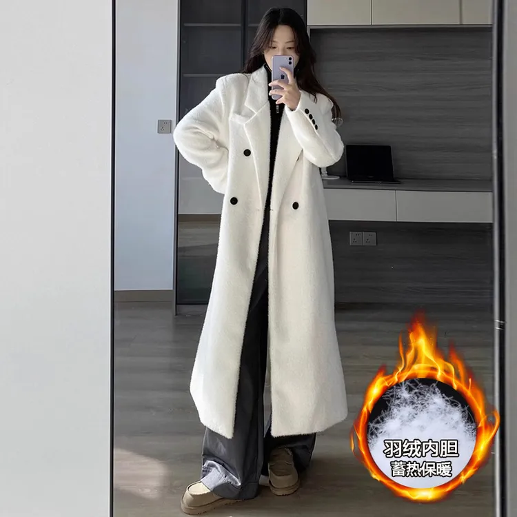 羽绒内胆白色呢子大衣女2025年新款冬季爆款加厚今年流行大衣外套
