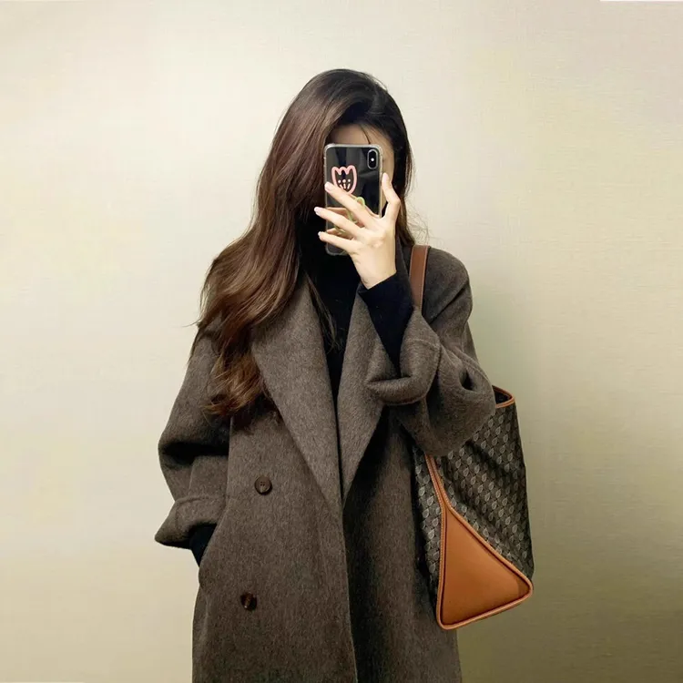 美拉德双面毛呢大衣女2025秋冬新款今年流行超好看宽松毛呢子外套
