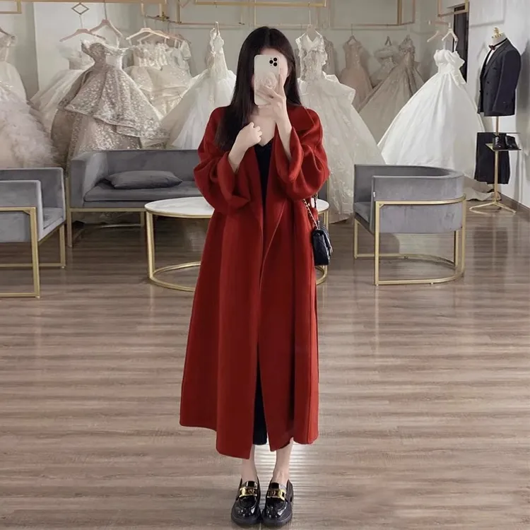 红色双面呢子大衣女结婚新娘2025年秋冬季新款爆款本命年毛呢外套