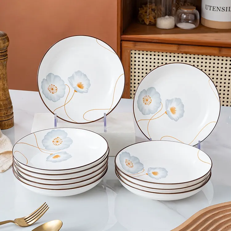 【10个装】6.5英寸岁月静好陶盘子釉下彩吐骨碟小盘子家用盘子创意