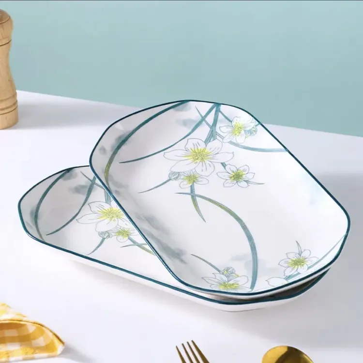 水仙花鱼盘陶瓷加大号长方形深鱼盘蒸烤全鱼盘