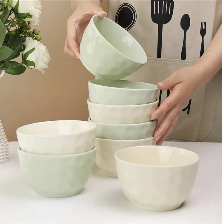 奶油风4.7英寸10只陶瓷米饭碗沙拉碗餐具