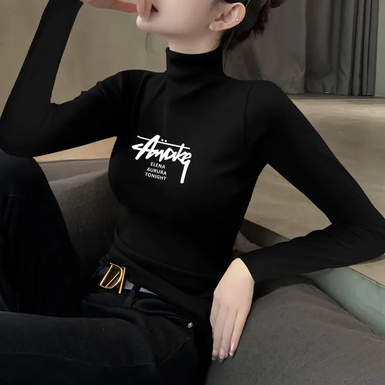 半高领打底衫女秋冬磨毛加薄绒叠穿长袖洋气内搭紧身中领百搭上衣