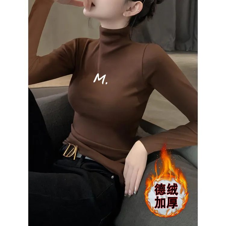 黑色双面德绒半高领打底衫女内搭秋冬紧修身保暖加厚百搭长袖上衣