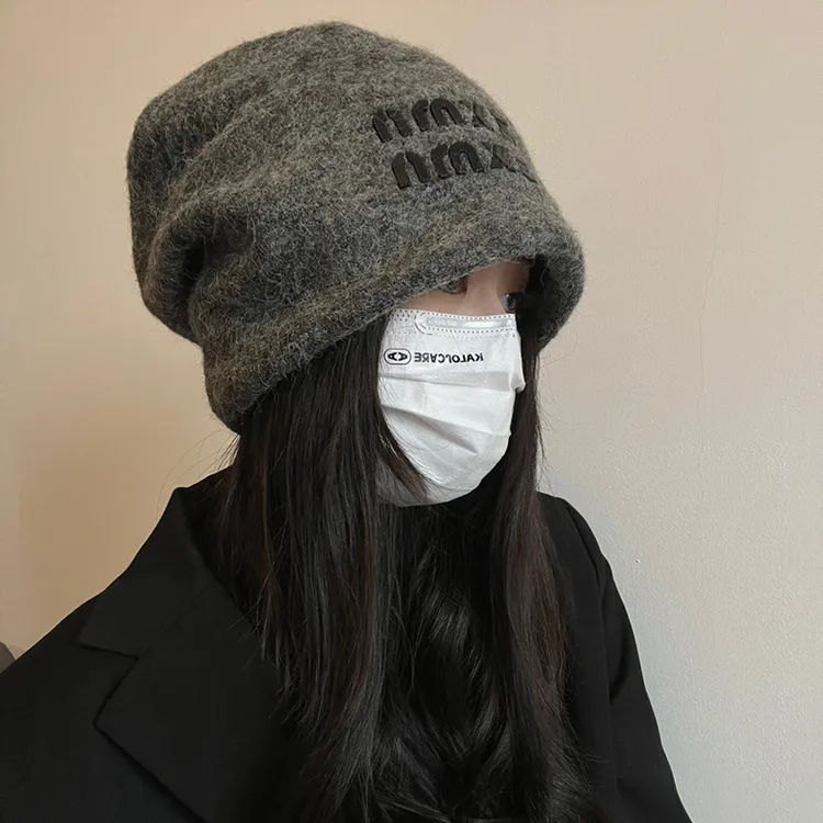 慵懒风大头围冷帽女秋冬季显脸小韩版百搭堆堆帽网红毛绒包头帽子