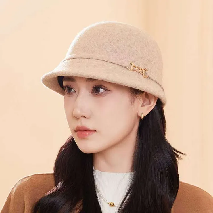 秋冬新款羊毛呢帽子女日系显脸小时尚马术帽赫本风复古渔夫帽盆帽