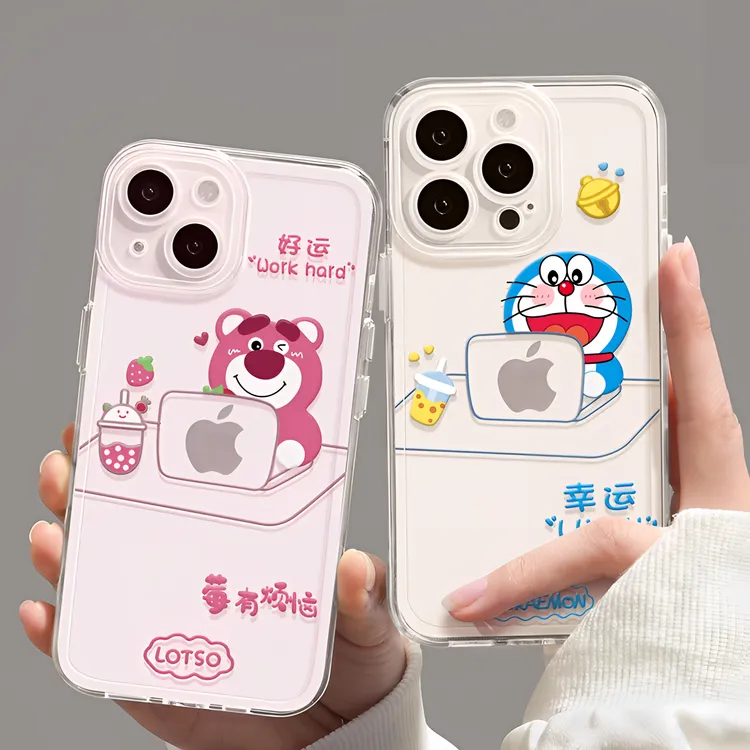 草莓熊适用15promax透明手机壳12防摔13全包iPhone14pm可爱卡通