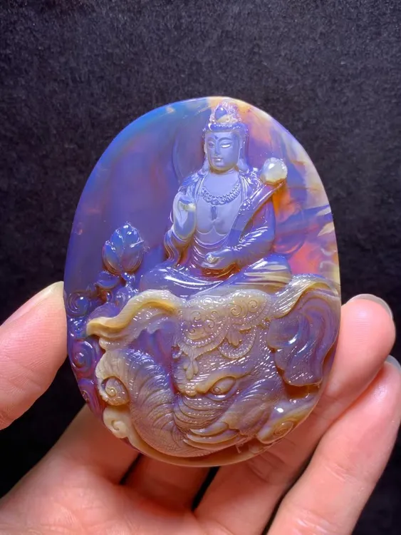 55克缅甸琥珀白蜡溶洞普贤菩萨吊坠