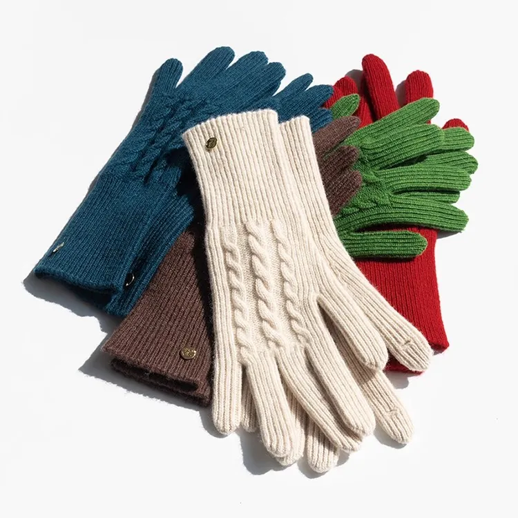 疯帽子 纯羊毛针织分指手套女秋冬季可触屏户外骑车保暖护腕情侣